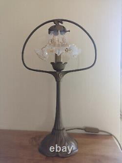 Art Nouveau Bronze Style Lamp. Golden Opalescent Crystal Tulip With Fine Gold