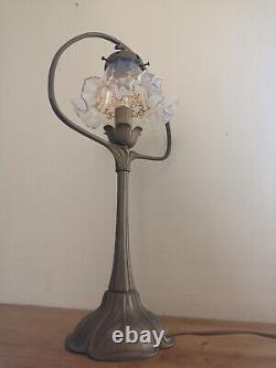 Art Nouveau Bronze Style Lamp. Golden Opalescent Crystal Tulip With Fine Gold