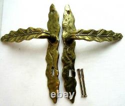 Art Nouveau Deco Complete Door Handle, Golden Bronze, Leaf Shape