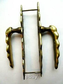 Art Nouveau Deco Complete Door Handle, Golden Bronze, Leaf Shape