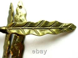 Art Nouveau Deco Complete Door Handle, Golden Bronze, Leaf Shape