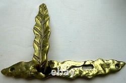 Art Nouveau Deco Complete Door Handle, Golden Bronze, Leaf Shape