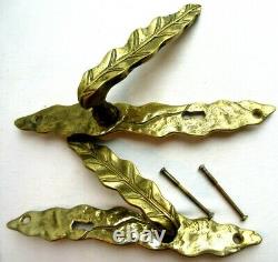 Art Nouveau Deco Complete Door Handle, Golden Bronze, Leaf Shape