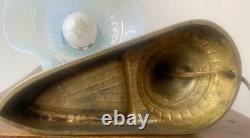 Art Nouveau/Deco Desk Lamp in Chiseled Bronze with Opalescent Tulip, Antique