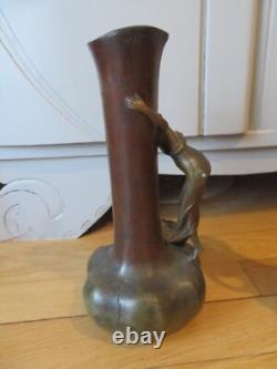 Art Nouveau Superbs 2 vases by Raudery Nymph Art Deco bronze patina regulator