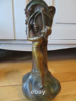 Art Nouveau Superbs 2 vases by Raudery Nymph Art Deco bronze patina regulator