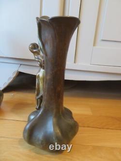 Art Nouveau Superbs 2 vases by Raudery Nymph Art Deco bronze patina regulator