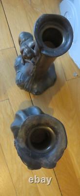 Art Nouveau Superbs 2 vases by Raudery Nymph Art Deco bronze patina regulator