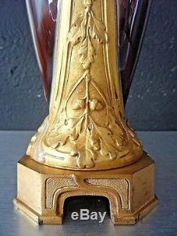 Art Nouveau-art Deco-vase Signed Louchet Ceramic And Gilded Bronze-top Quality