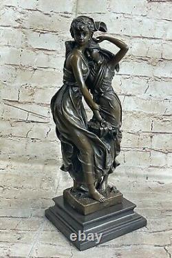 Auguste Moreau Mother `s Bronze Day Sculpture Art Deco Marble Base