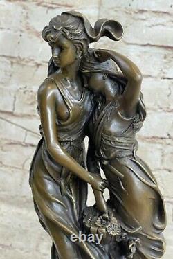 Auguste Moreau Mother `s Bronze Day Sculpture Art Deco Marble Base