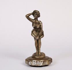Automobile Mascot Art Deco Woman In Bronze, Silver In The Wind