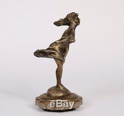 Automobile Mascot Art Deco Woman In Bronze, Silver In The Wind