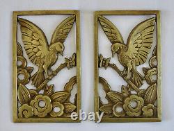 BIRD & BUTTERFLY, 2 bronze plaques, ornament, furnishings, flowers, art deco