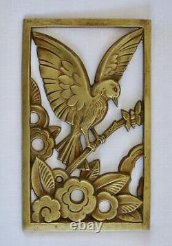 BIRD & BUTTERFLY, 2 bronze plaques, ornament, furnishings, flowers, art deco