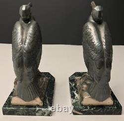 BOOKENDS CORMORANTS art deco signed FRECOURT bronze patina vintage antique