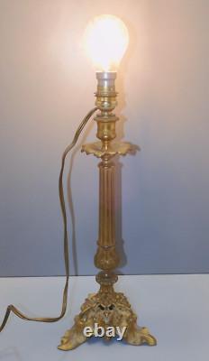 -BRONZE ART NOUVEAU CANDLE HOLDER Mounted as a LAMP BASE (reversible) decor D