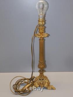 -BRONZE ART NOUVEAU CANDLE HOLDER Mounted as a LAMP BASE (reversible) decor D