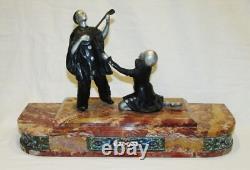 BRONZE STATUE PIERROT COLOMBINE ART DECO & CLOISONNÉ ENAMELS / ENAMELS SCULPTURE