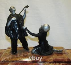 BRONZE STATUE PIERROT COLOMBINE ART DECO & CLOISONNÉ ENAMELS / ENAMELS SCULPTURE