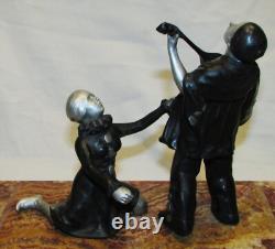 BRONZE STATUE PIERROT COLOMBINE ART DECO & CLOISONNÉ ENAMELS / ENAMELS SCULPTURE