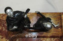 BRONZE STATUE PIERROT COLOMBINE ART DECO & CLOISONNÉ ENAMELS / ENAMELS SCULPTURE