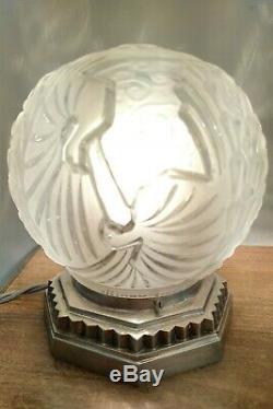 Ball Lamp Muller Freres Luneville Art Deco Silvered Bronze Foot