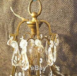 Beautiful Antique Bronze Chandelier And Cut Crystal Pendants. H. 45 CM
