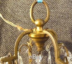 Beautiful Antique Bronze Chandelier And Cut Crystal Pendants. H. 45 CM