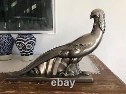 Beautiful Art Deco Bird Sculpture In Nickel-plated Bronze