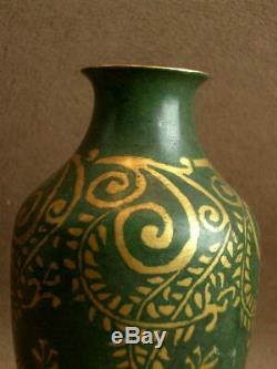 Beautiful Art Deco Bronze And Green Patina Dinanderie Vase Signed Christofle