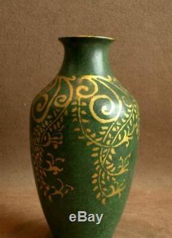 Beautiful Art Deco Bronze And Green Patina Dinanderie Vase Signed Christofle