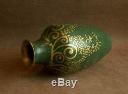 Beautiful Art Deco Bronze And Green Patina Dinanderie Vase Signed Christofle