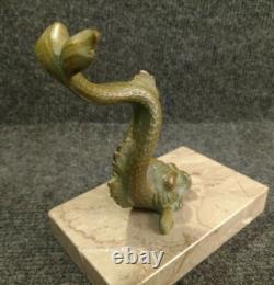 Beautiful Art Deco Bronze and Marble Bookends from the 30s-40s Featuring Dolphins