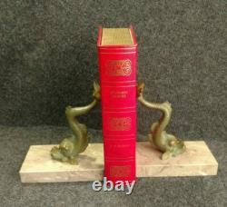 Beautiful Art Deco Bronze and Marble Bookends from the 30s-40s Featuring Dolphins