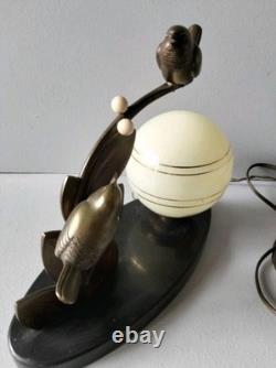 Beautiful Art Deco Lamp, Bronze Animalier, Bird on Branch, Signed Guy, 1930s