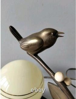 Beautiful Art Deco Lamp, Bronze Animalier, Bird on Branch, Signed Guy, 1930s