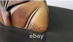 Beautiful Art Deco Lamp, Bronze Animalier, Bird on Branch, Signed Guy, 1930s