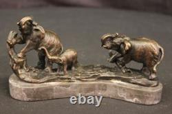 Beautiful Bronze Art Deco Sculpture Statue of a Walking Elephant Family Wildlife