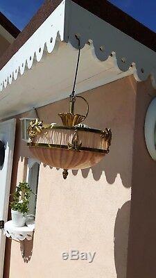 Beautiful Bronze Chandelier Ceiling Glass And Fabric Art Deco Style