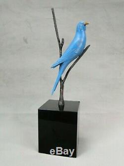 Beautiful Bronze Sculpture Wildlife Art Deco Blue Bird By Irenee Rochard