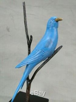 Beautiful Bronze Sculpture Wildlife Art Deco Blue Bird By Irenee Rochard