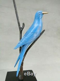 Beautiful Bronze Sculpture Wildlife Art Deco Blue Bird By Irenee Rochard