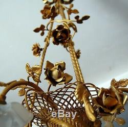Beautiful Chandelier Basket Bronze Tulip Glass Paste. Antique French Bronce
