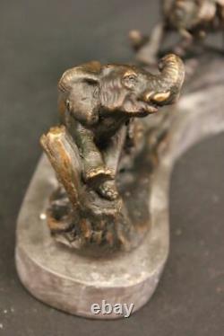 Beautiful Family Elephants Bronze March Art Deco Sculpture Statue Faune Dec