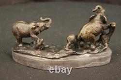 Beautiful Family Elephants Bronze March Art Deco Sculpture Statue Faune Dec