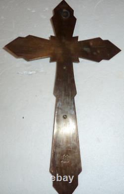 Beautiful German or Belgian Art Deco vintage crucifix in copper and enameled bronze.