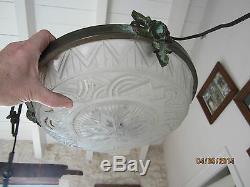 Beautiful Glass Vessel Mold Art Deco Signed Muller Brothers With Bronze Mount
