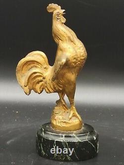 Beautiful Gold Bronze Rooster Signed Frecourt Maurice Art Déco
