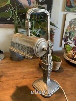 Beautiful Lamp Art Deco 1920 Ancient Piano Bureau Bronze Silver Antique Desk Lamp